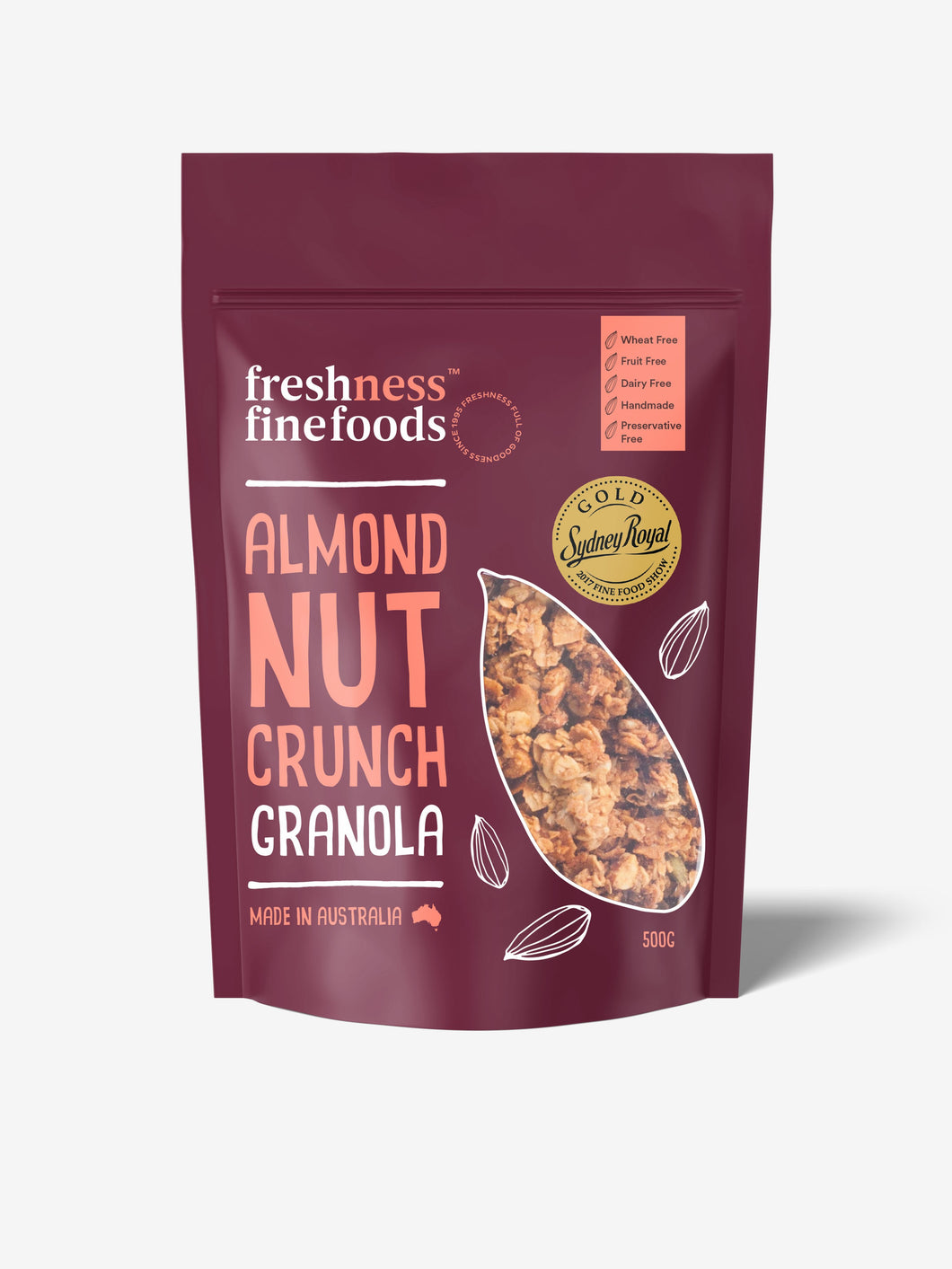 Freshness Finefoods Almond Nut Crunch Granola Wheat Free/ Fruit Free (500g) (box of 6)