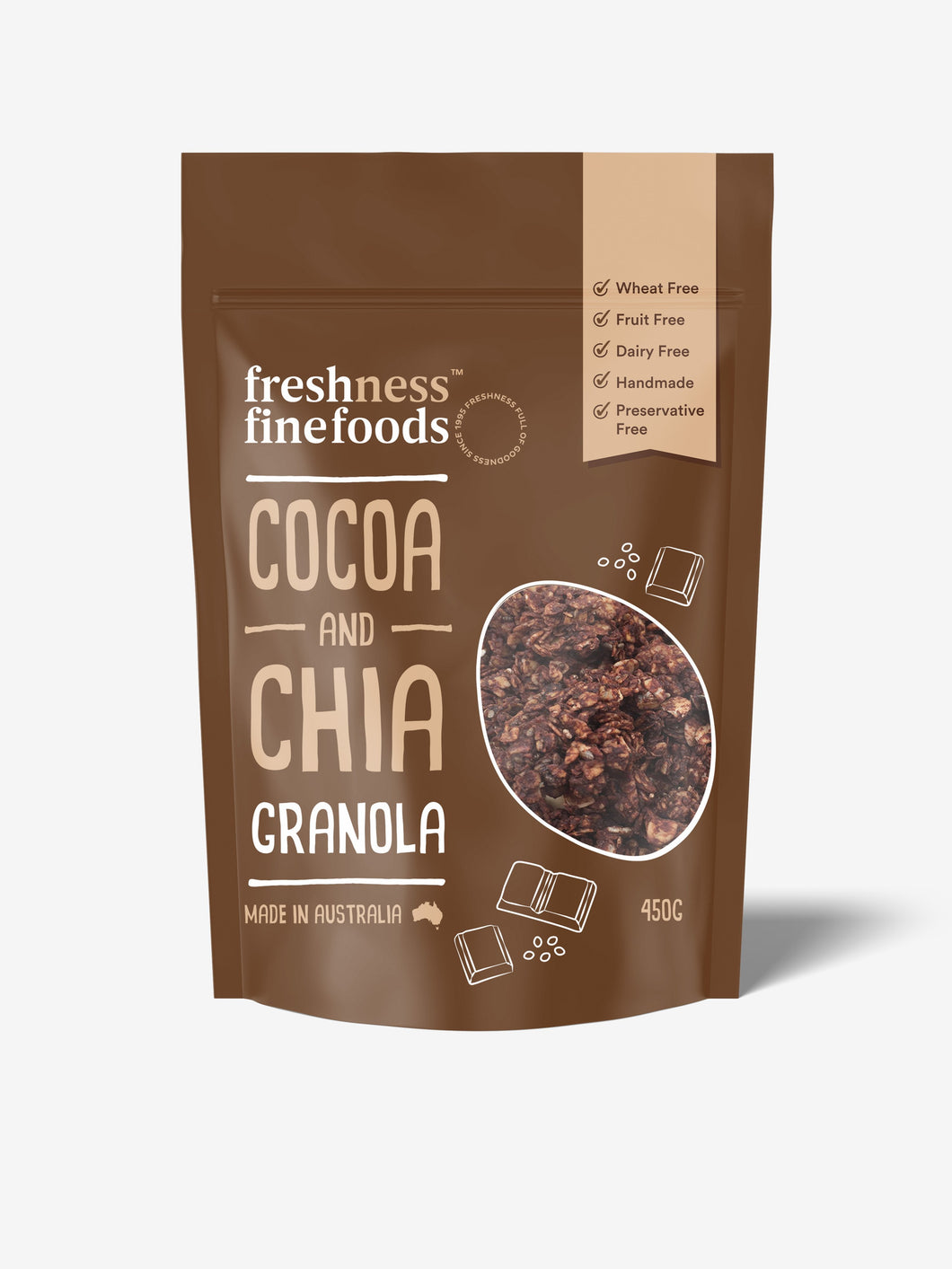 Freshness Finefoods Cocoa & Chia Granola (450g) (box of 6)