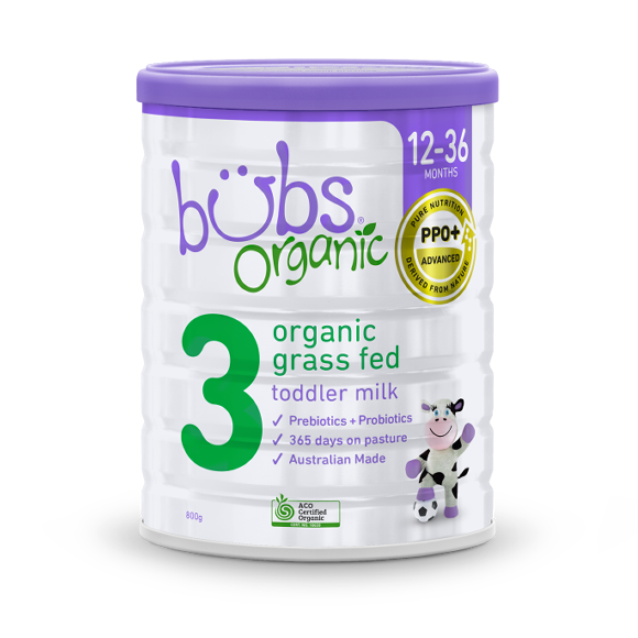 Bubs Organic® Grass Fed Toddler Milk Stage 3 (800g) (box of 3 Bubs Organic® Grass Fed Toddler Milk Stage 3 (800g) (box of 3