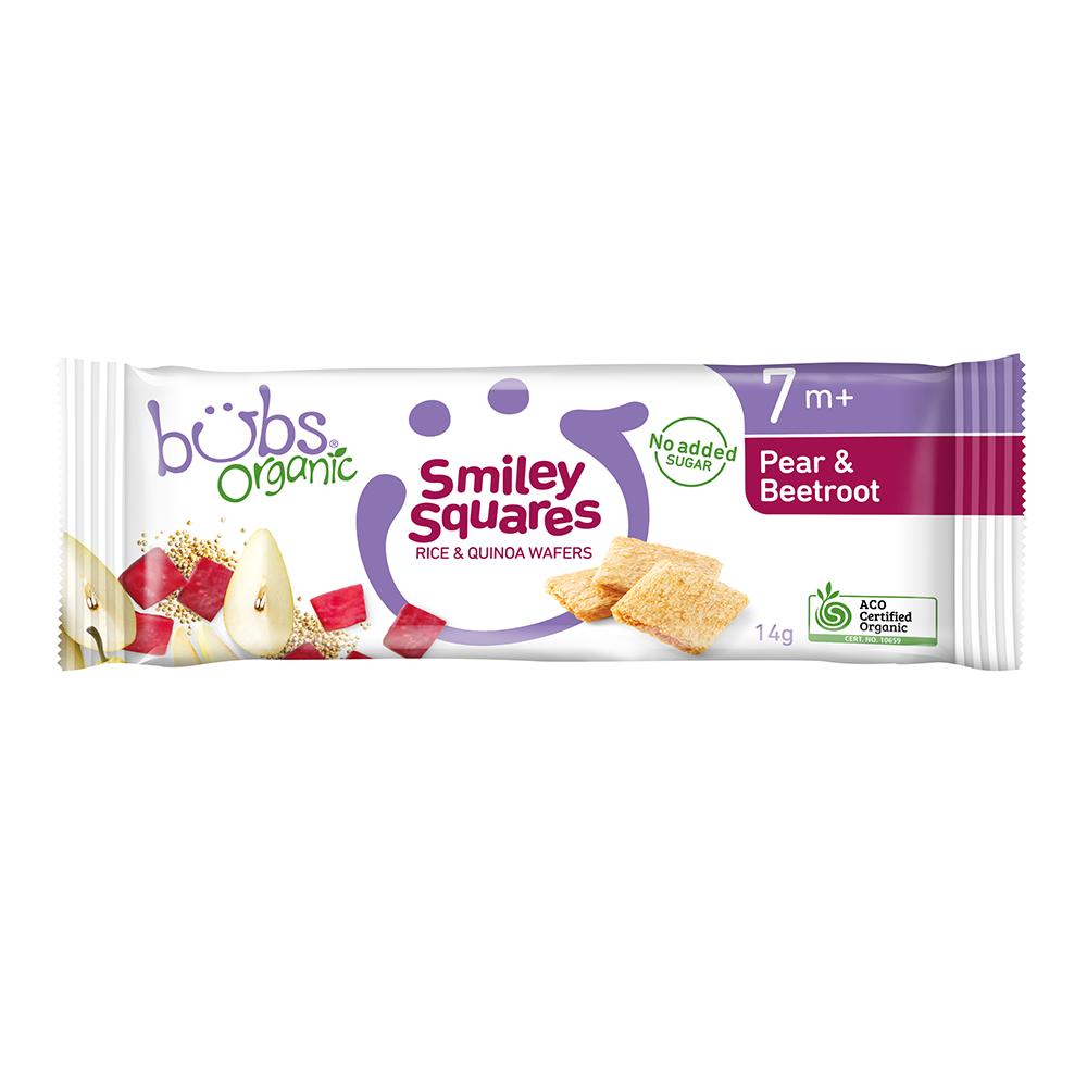 Bubs® Organic Smiley Squares Pear and Beetroot (14g) (box of 14)