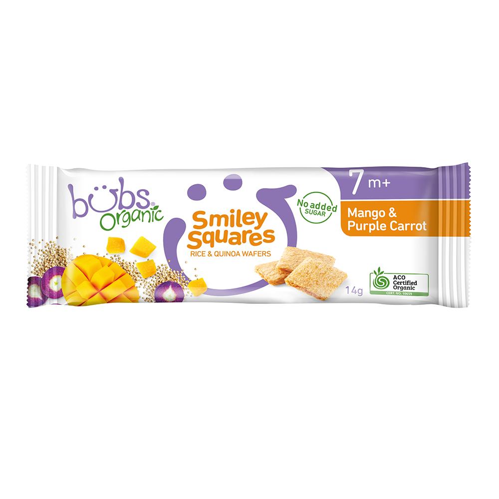 Bubs® Organic Smiley Squares Mango and Purple Carrot (14g) (box of 14)