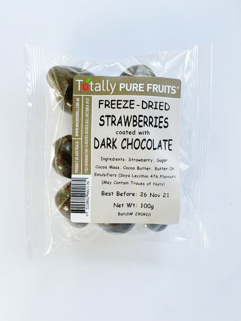 Totally Pure Fruits Freeze Dried Strawberries Coated with Dark Chocolate(100g) (box of 12)
