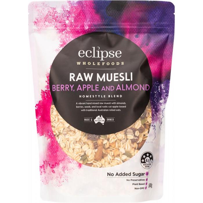 Eclipse Wholefoods Raw Muesli Homestyle Blend Berry, Apple & Almond (500g) (box of 6)